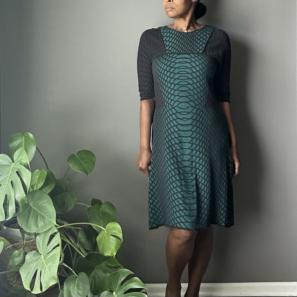MISSONI Knit Dress Womens IT48 US12 UK16 XXL Green Black Zigzag Midi Lined